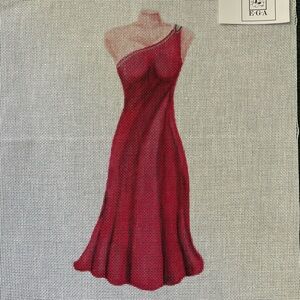 Elegant Red One-Shoulder Dress Handpainted Needlepoint Canvas 18 mesh by SharonG